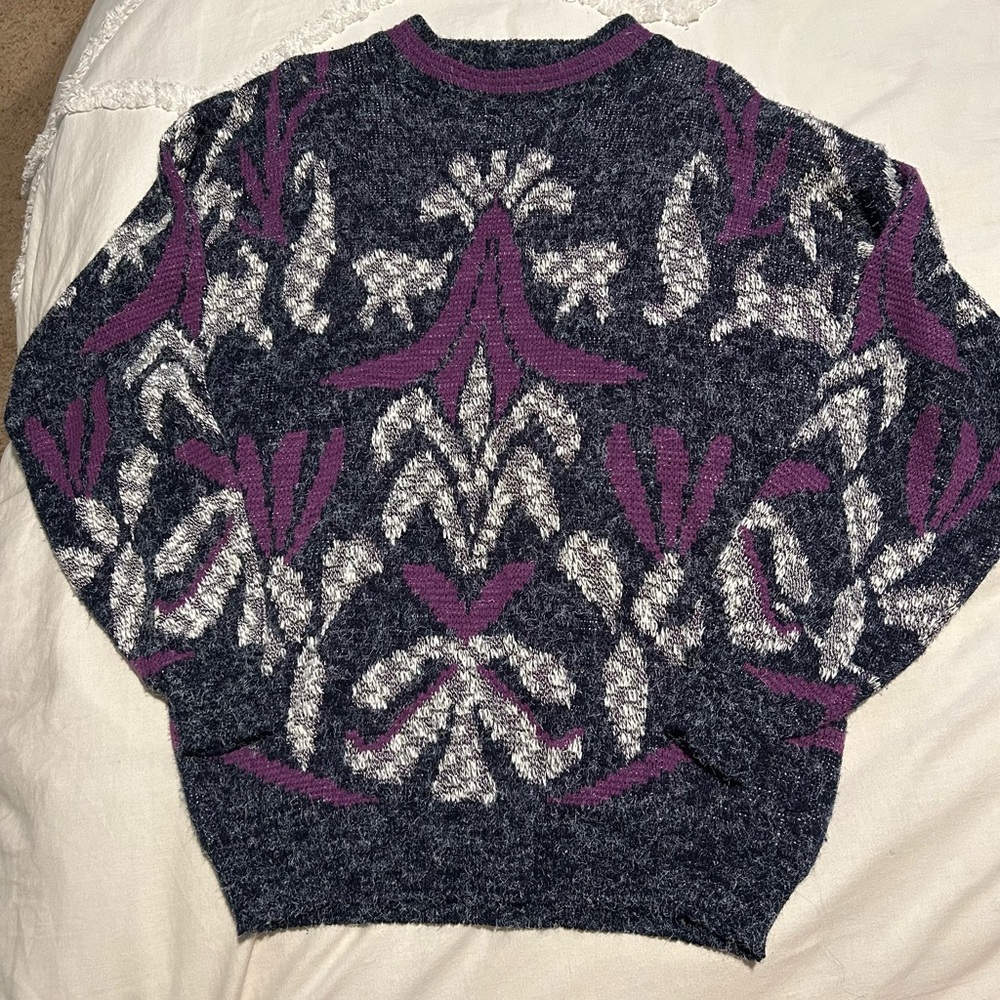 Vintage 80’s Zeppelin Grey & Purple Grandpa Sweater Size M |D60 - Picture 4 of 8